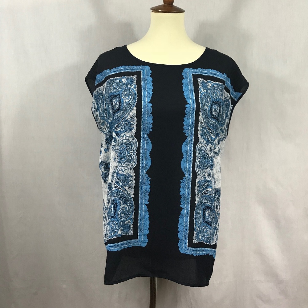 3/$25 Cynthia Rowley Women's Paisley Top/Blouse Blue Size M